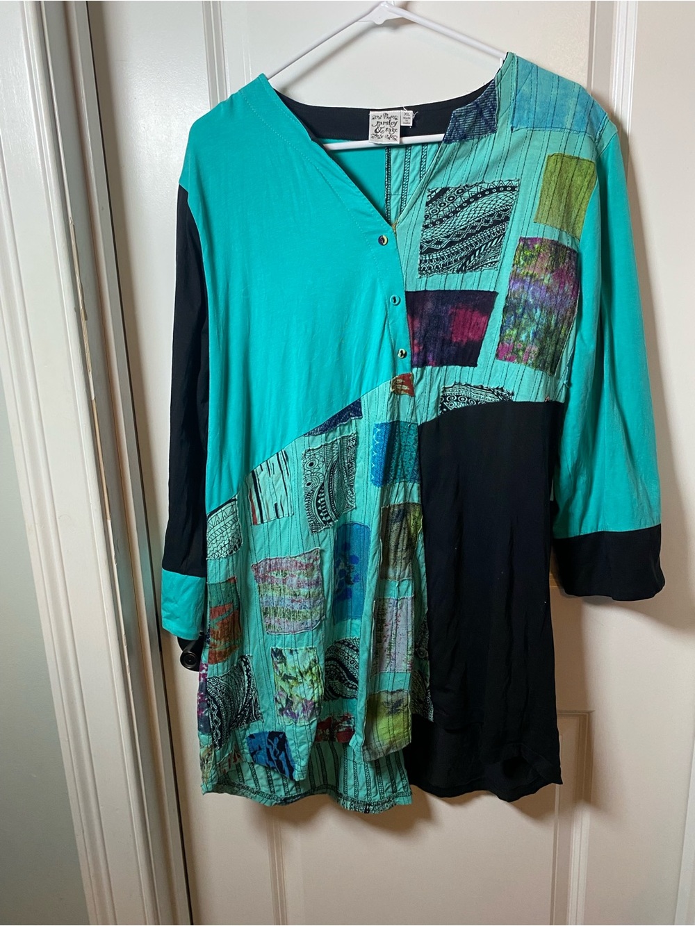 Parsley & Sage Teal & Black Patchwork Tunic